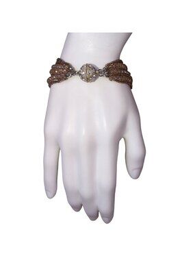 Multi-Strand Brown Crystal Beaded Magnetic Clasp Bracelet For Women 7 Inch